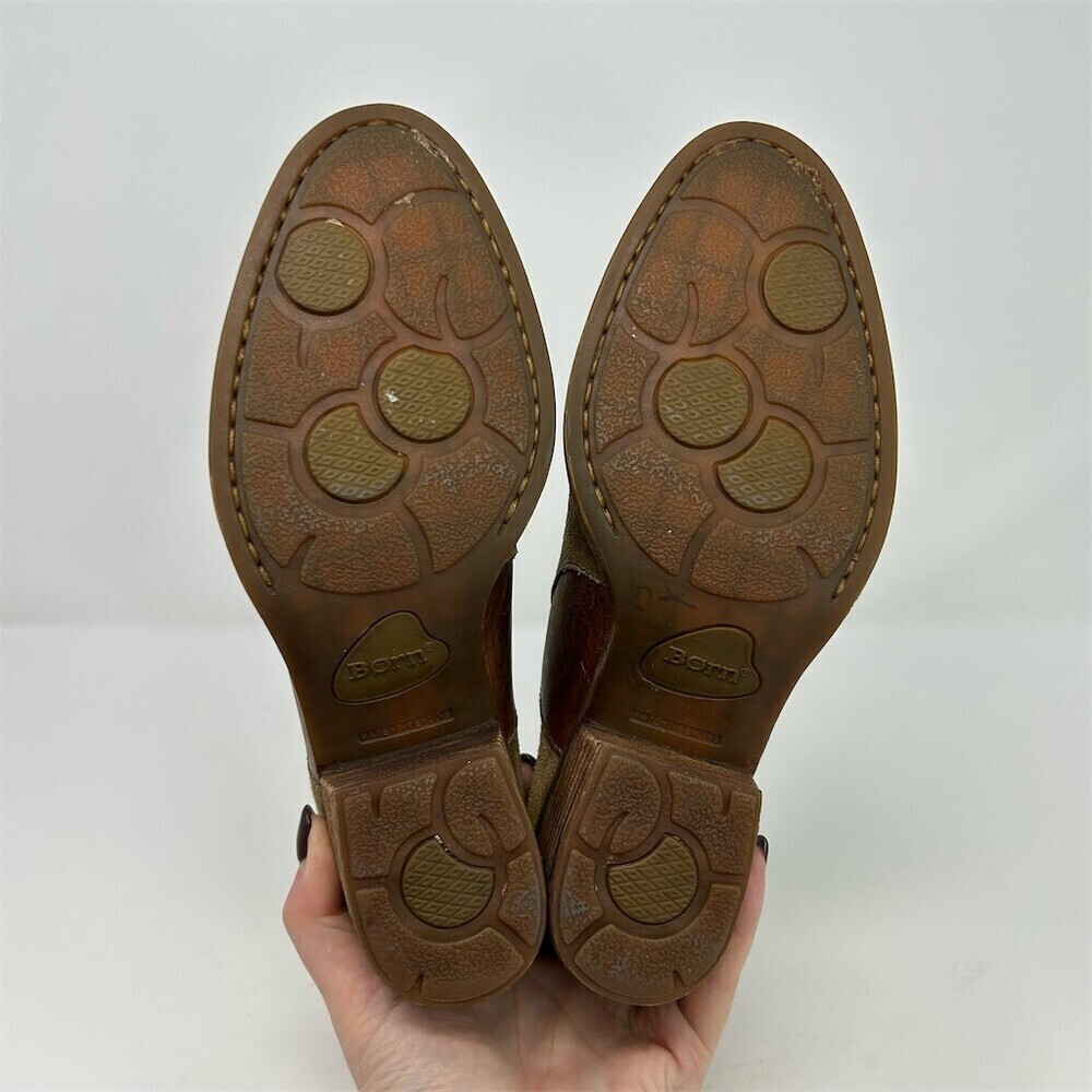 Born Carin Ankle Booties Womens Size 7M Taupe Brown Tan Buckle Block Heel - Picture 10 of 12